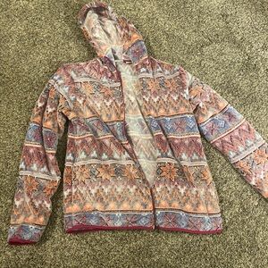 Multicolored Aztec style fuzzy zip up